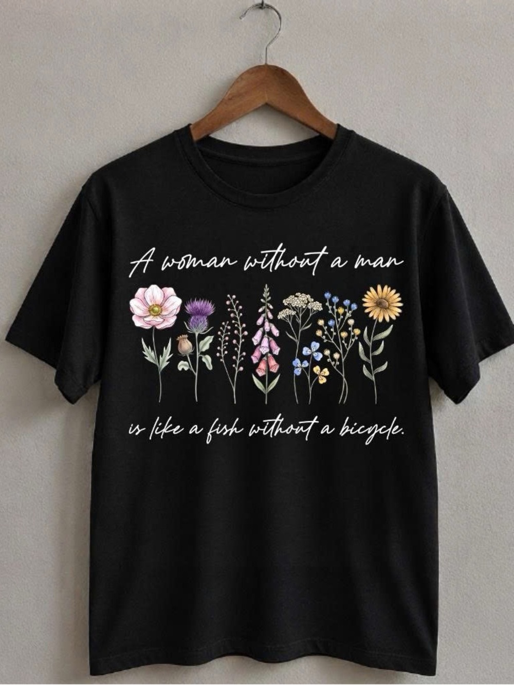 Gloria Steinem Gildan Black Floral Graphic Tee with Feminist Quote